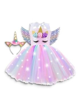 Magical Rainbow Light Up Tutu Dress w/ Headband Halloween Costume